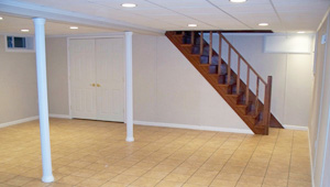 A complete finished basement system in a Stamford home
